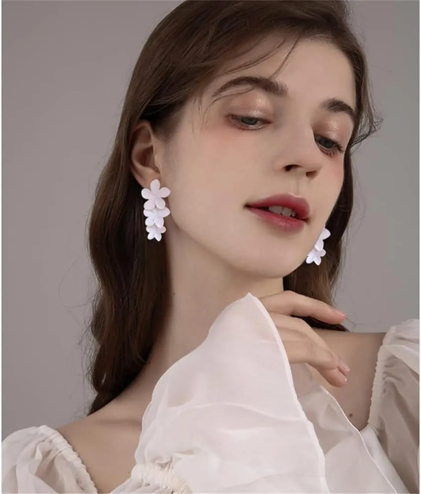 MIGUO STORE Bohemian Style Unique Baking Varnish Three-dimensional Flower Earrings Chic Seaside Holiday Drop Dangle Earrings For Women