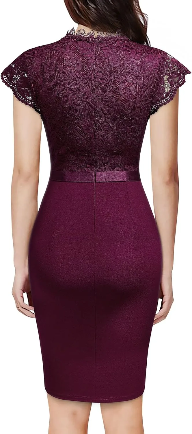 Miusol Women's Retro Floral Lace Ruffle Style Cocktail Mini Dress