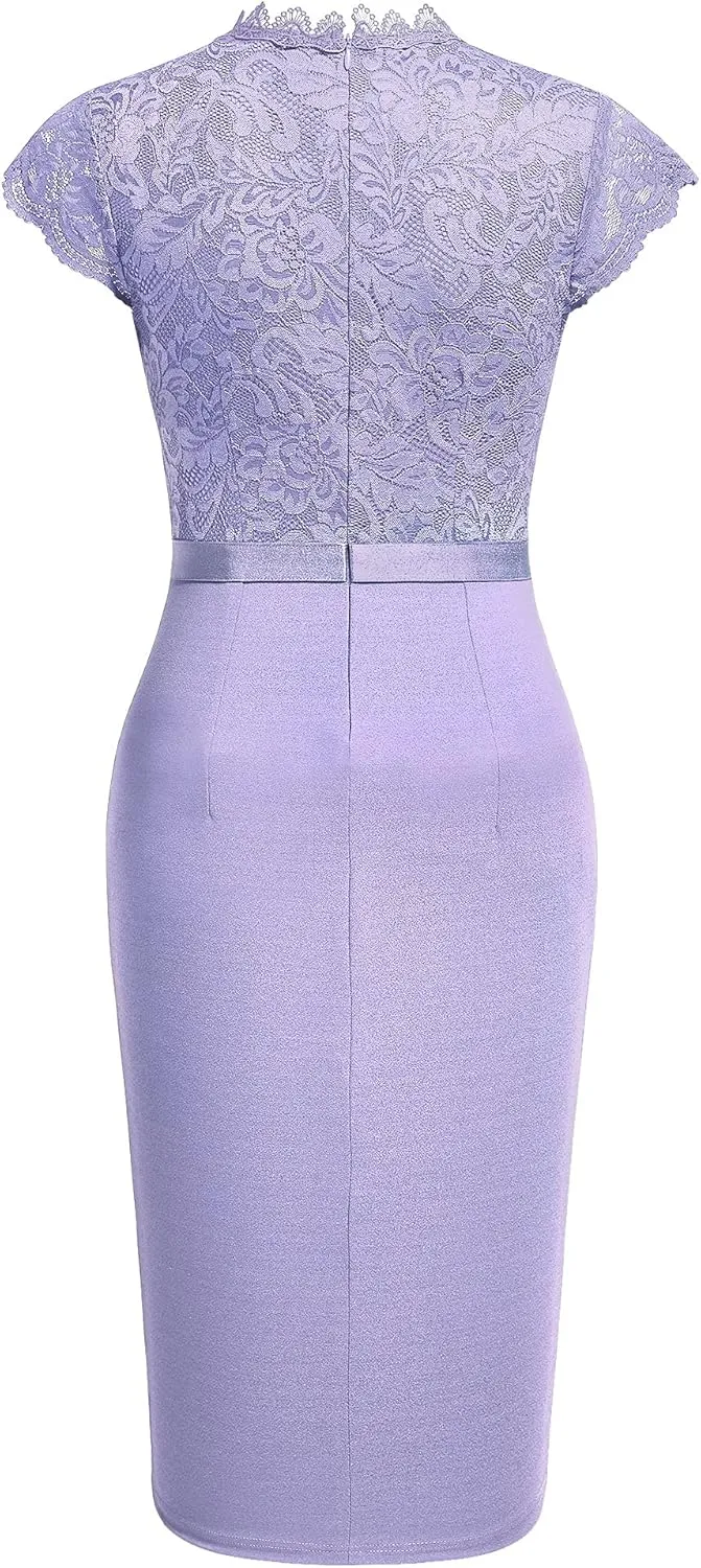 Miusol Women's Retro Floral Lace Ruffle Style Cocktail Mini Dress