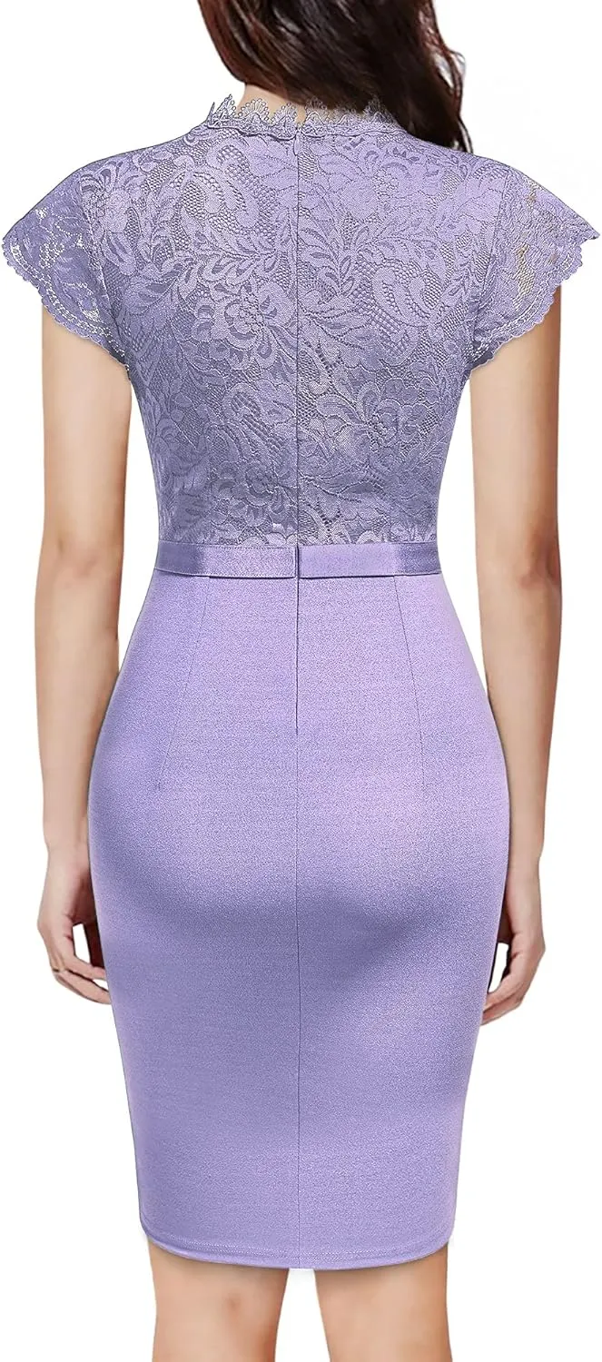 Miusol Women's Retro Floral Lace Ruffle Style Cocktail Mini Dress