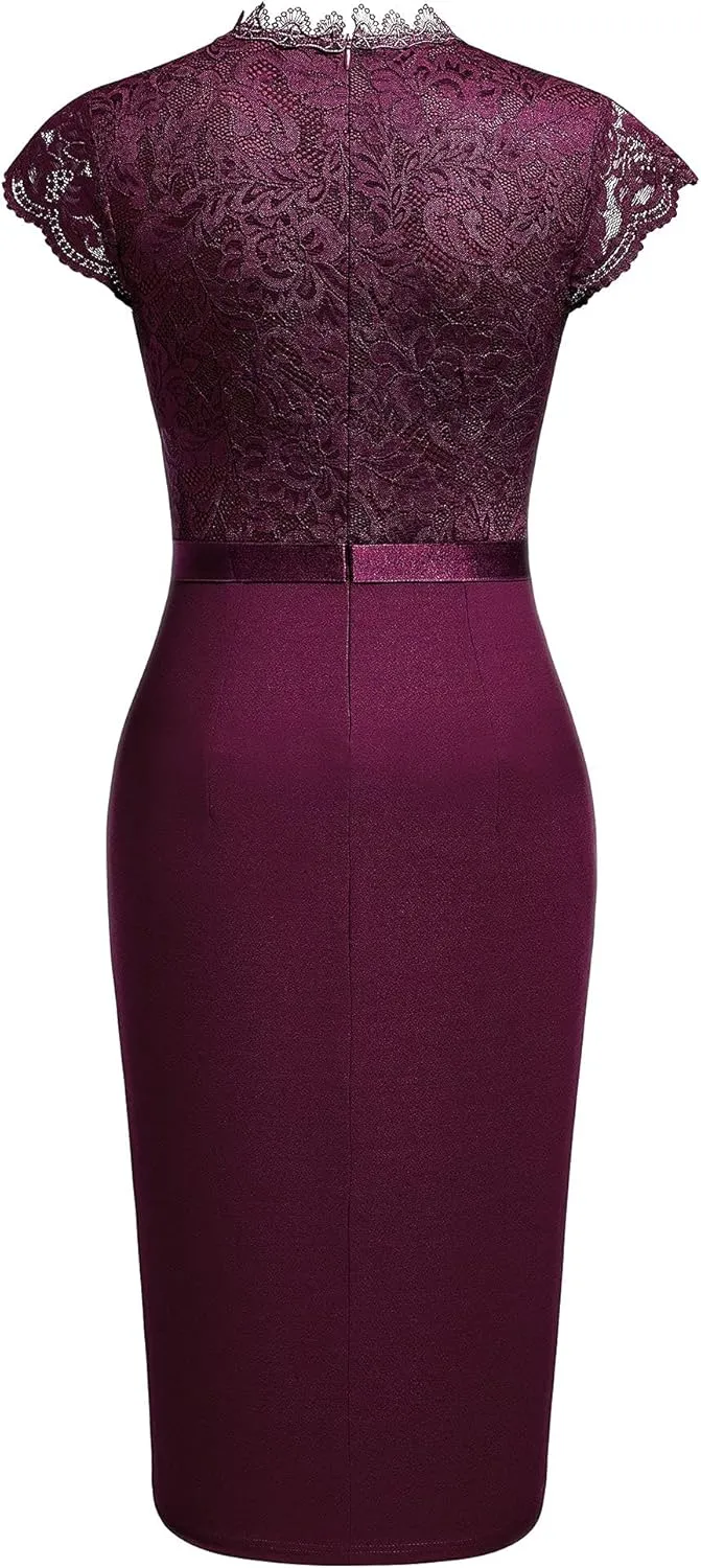 Miusol Women's Retro Floral Lace Ruffle Style Cocktail Mini Dress