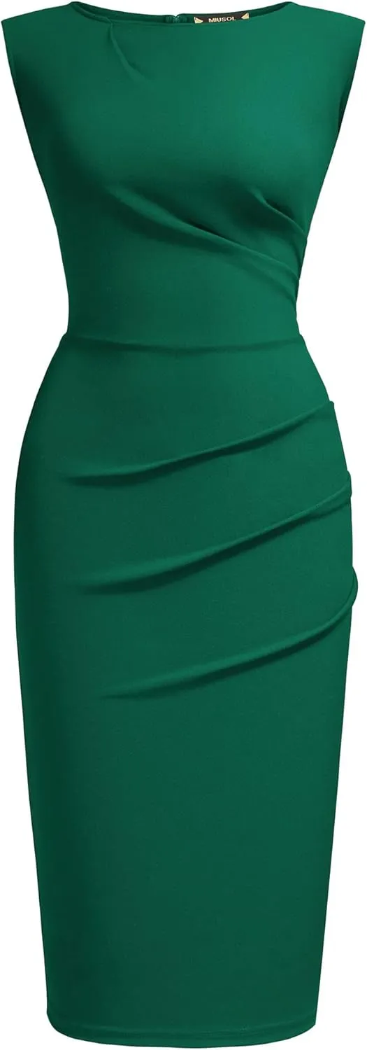 Miusol Women's Retro Ruffle Style Slim Work Pencil Dress