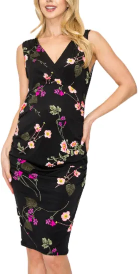 My Bump Maternity Sleeveless V Neck Vintage Style Overlay Wrap Dress