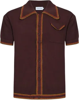 OXKNIT Mens Knitted Retro Polo, 1960s Mod Style Vintage Polo Shirt with Collar & Bottom