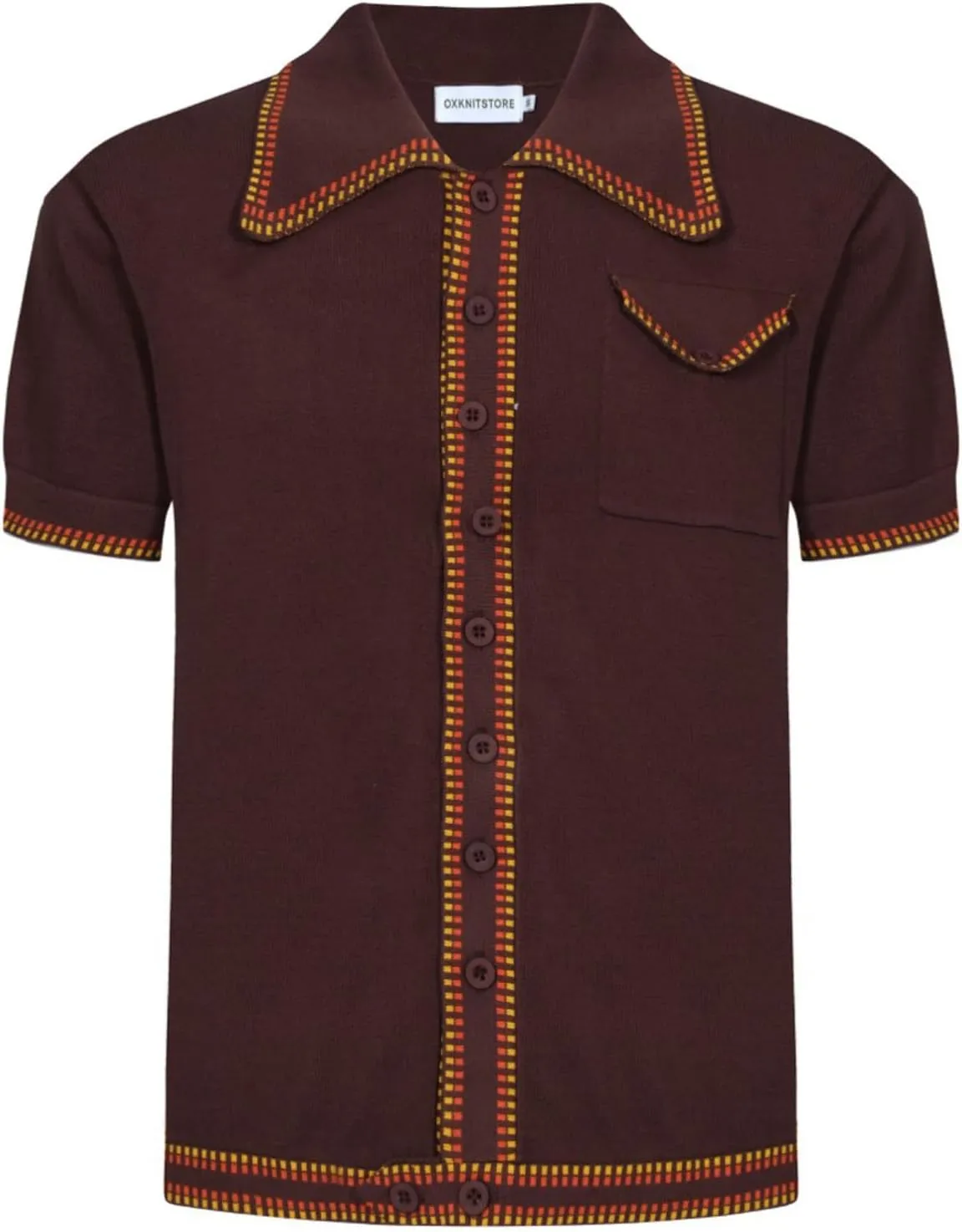 OXKNIT Mens Knitted Retro Polo, 1960s Mod Style Vintage Polo Shirt with Collar & Bottom
