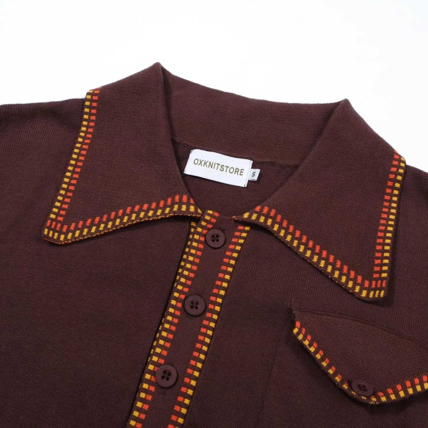 OXKNIT Mens Knitted Retro Polo, 1960s Mod Style Vintage Polo Shirt with Collar & Bottom