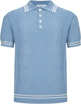 OXKNIT Mens Knitted Vintage Polo Shirt, 1960s Mod Style Retro Polo Textures Shirt with Double Line Neck