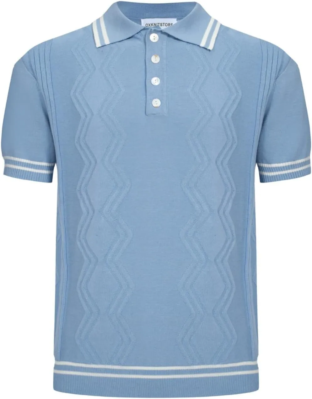 OXKNIT Mens Knitted Vintage Polo Shirt, 1960s Mod Style Retro Polo Textures Shirt with Double Line Neck