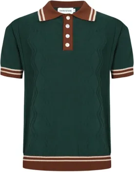 OXKNIT Mens Knitted Vintage Polo Shirt, 1960s Mod Style Retro Polo Textures Shirt with Double Line Neck