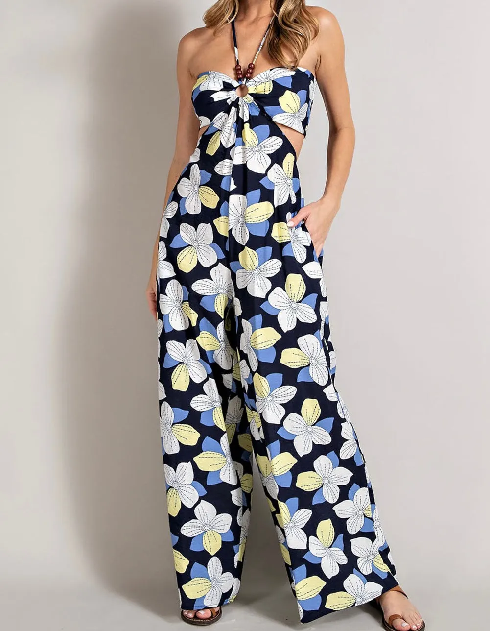 Print Side Slit Jumpsuit