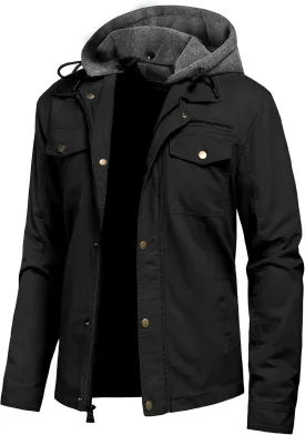 Pursky Men's Canvas Cotton Military Casual Field Jacket Outerwear With Removable Hood