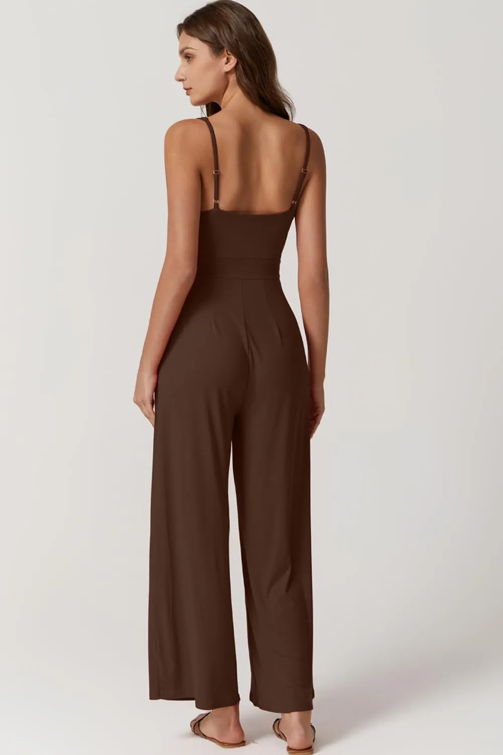 QINSEN Womens Casual Loose Overalls Jumpsuit Square Neck One Piece Sleeveless Wide Leg Rompers Outfits