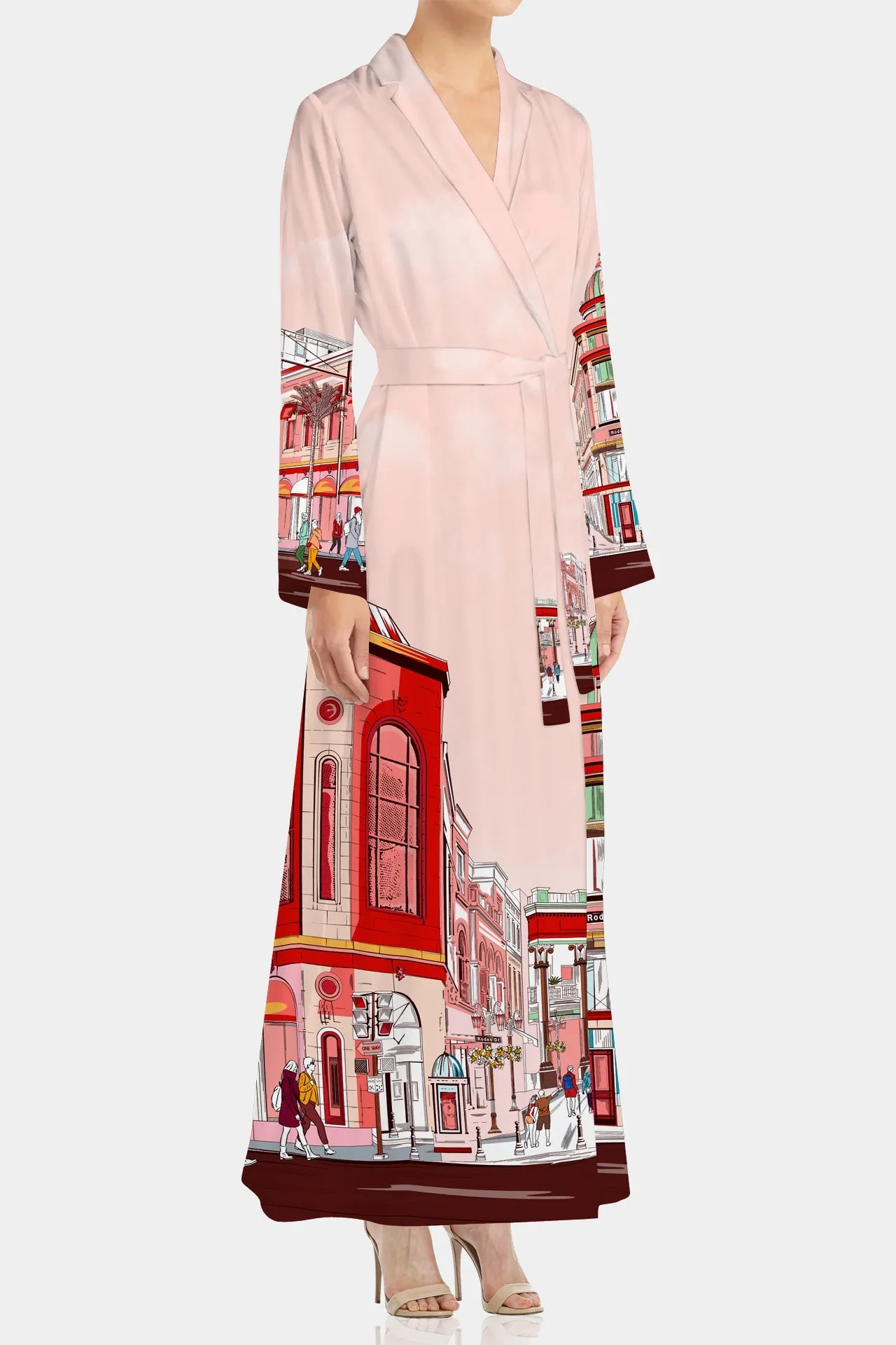 Rodeo Drive Print Long Red Robe
