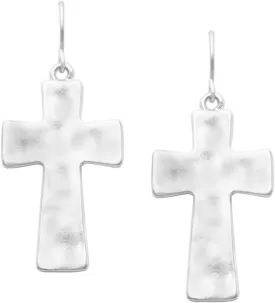 Rosemarie & Jubalee Women's Chic Western Style Matte Finish Hammered Metal Cross Religious Dangle Earrings, 1.75"