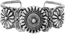 Rosemarie & Jubalee Women's Cowgirl Chic Western Style Burnished Silver Tone Conchos On Open Cuff Bracelet, 7" (Twisted Silver Tone Band)