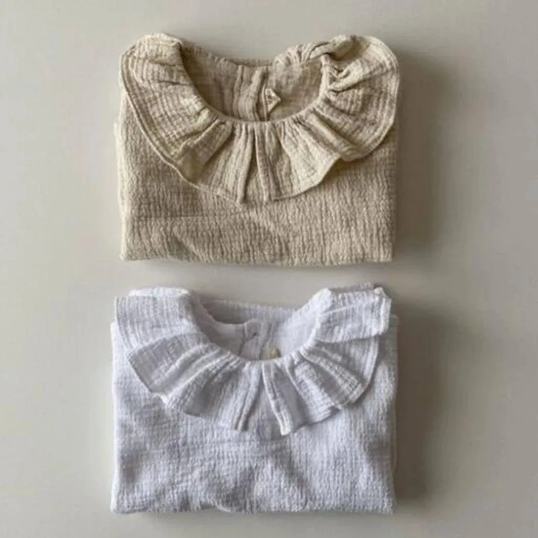 Ruffled Crew Neck Long-Sleeved Blouse