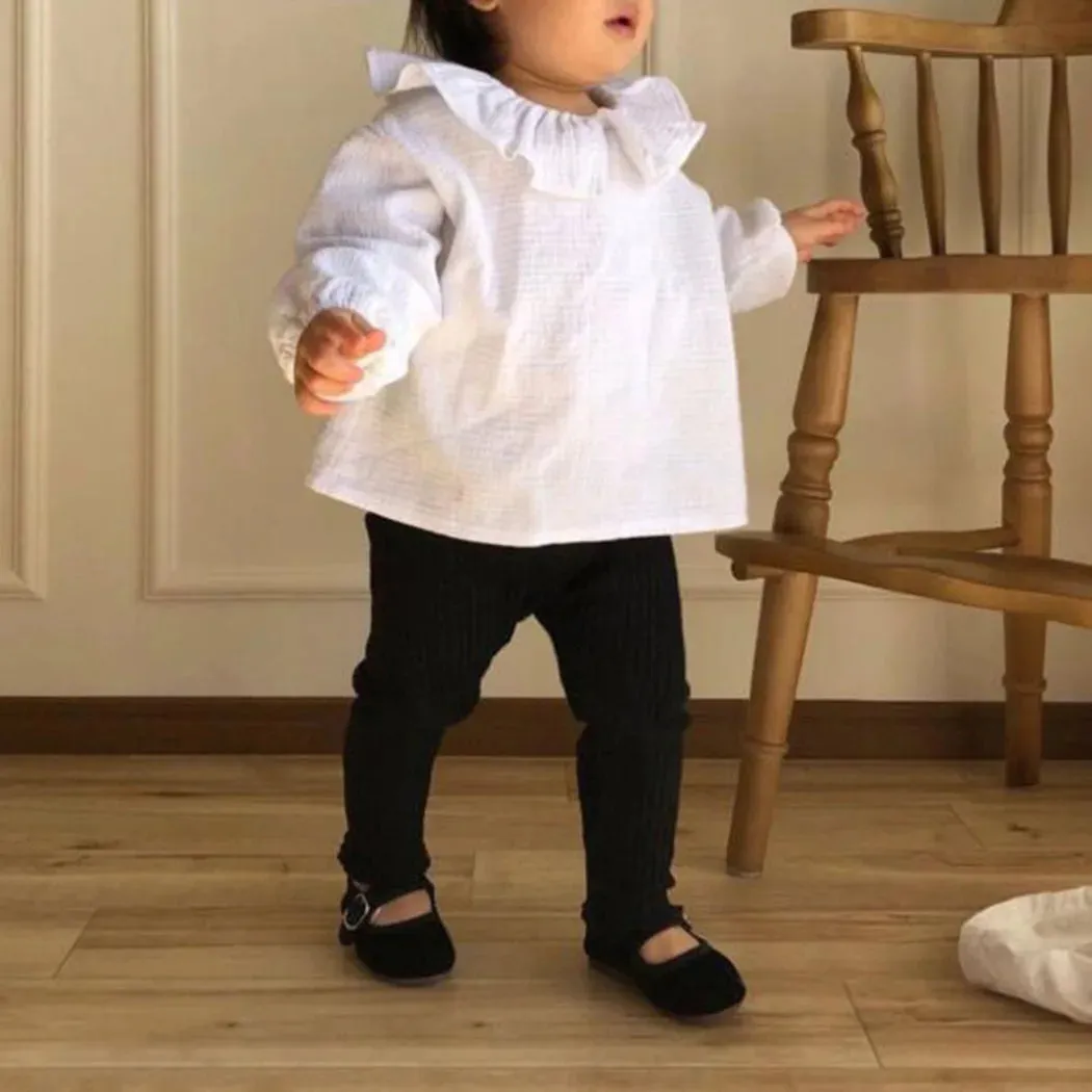 Ruffled Crew Neck Long-Sleeved Blouse