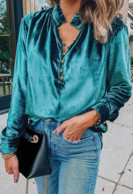 Ruffled Velvet Blouse