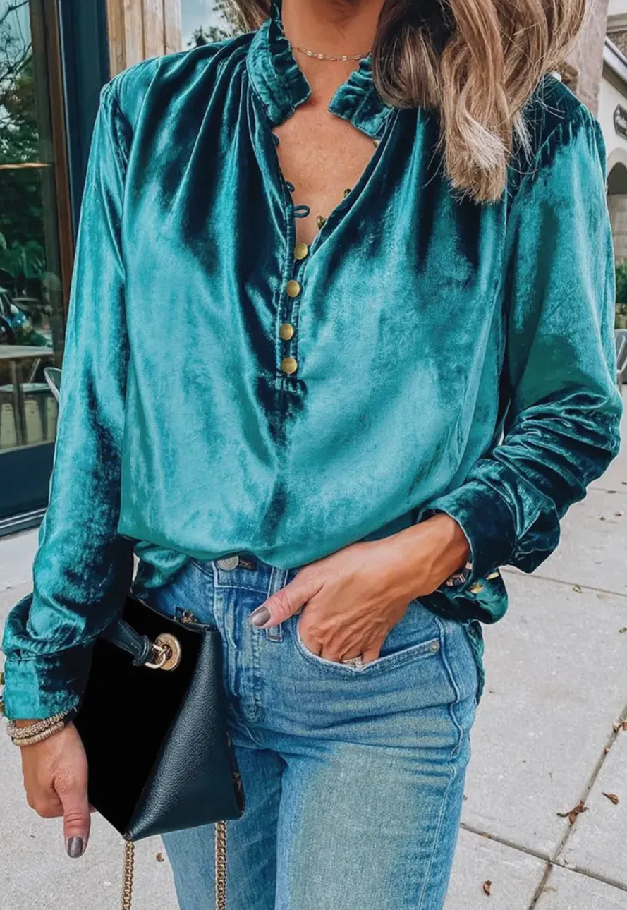 Ruffled Velvet Blouse
