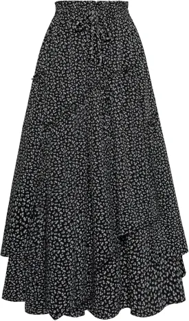 Scarlet Darkness Women Floral Print Boho Skirt Elastic High Waist Long Maxi Skirts with Pockets