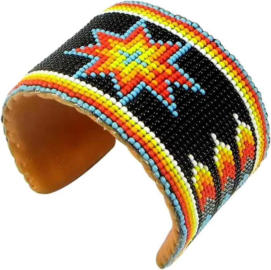 Southwestern Native Style Seed Beads Beaded Hard Cuff Bracelet