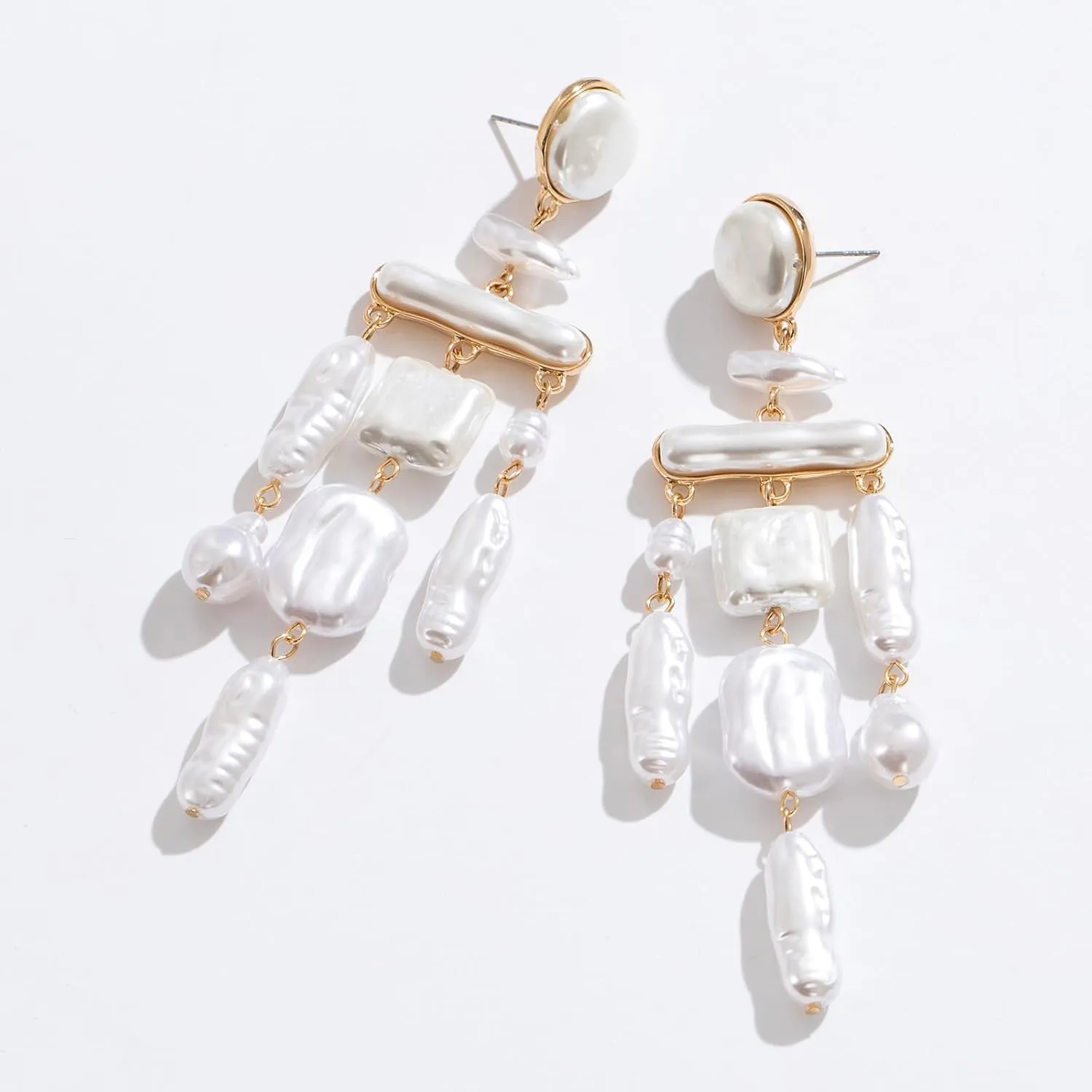 Statement Pearl Dangle Earrings,Gold and Large Pearl,Luxury Chandelier Organic Style Earrings