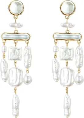 Statement Pearl Dangle Earrings,Gold and Large Pearl,Luxury Chandelier Organic Style Earrings