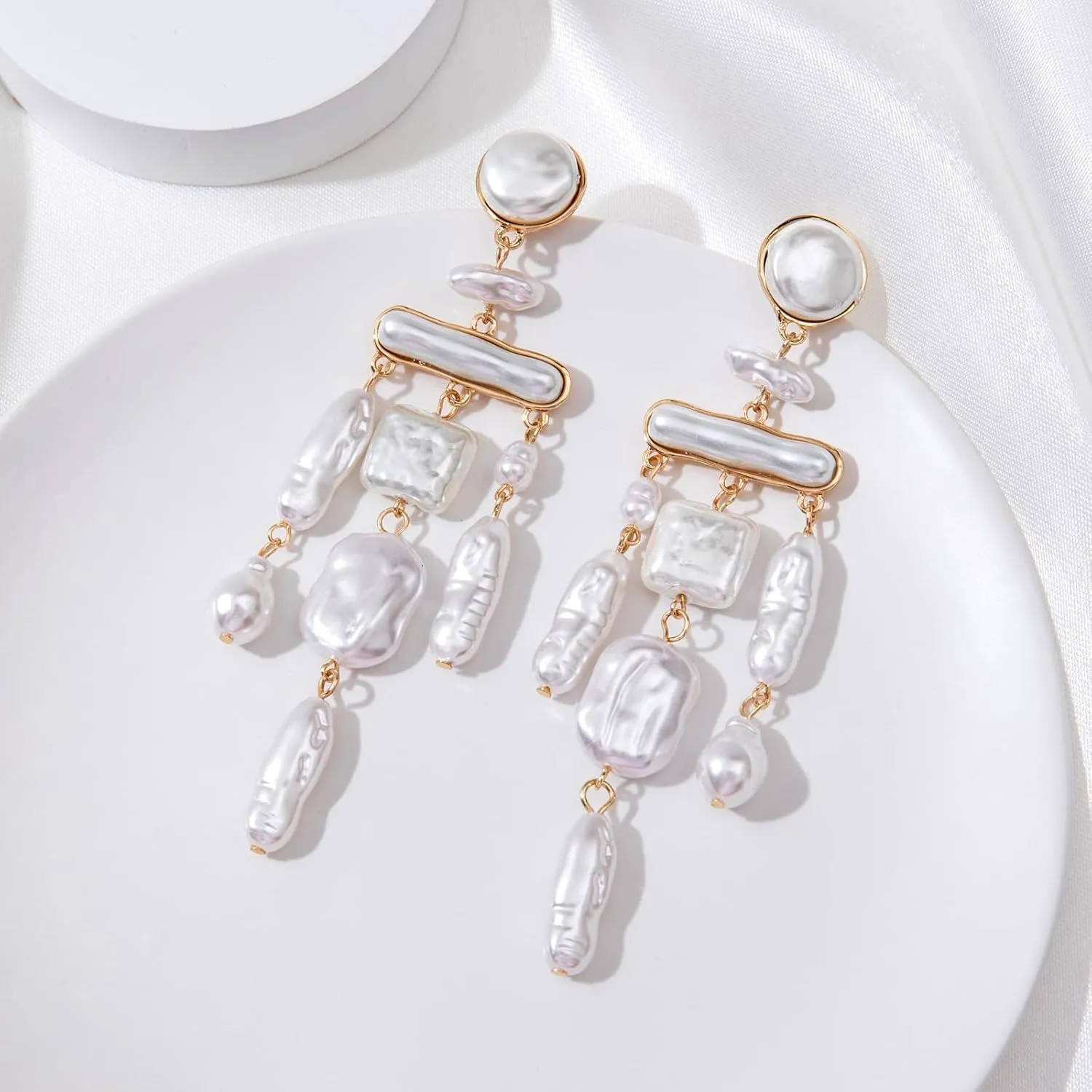 Statement Pearl Dangle Earrings,Gold and Large Pearl,Luxury Chandelier Organic Style Earrings