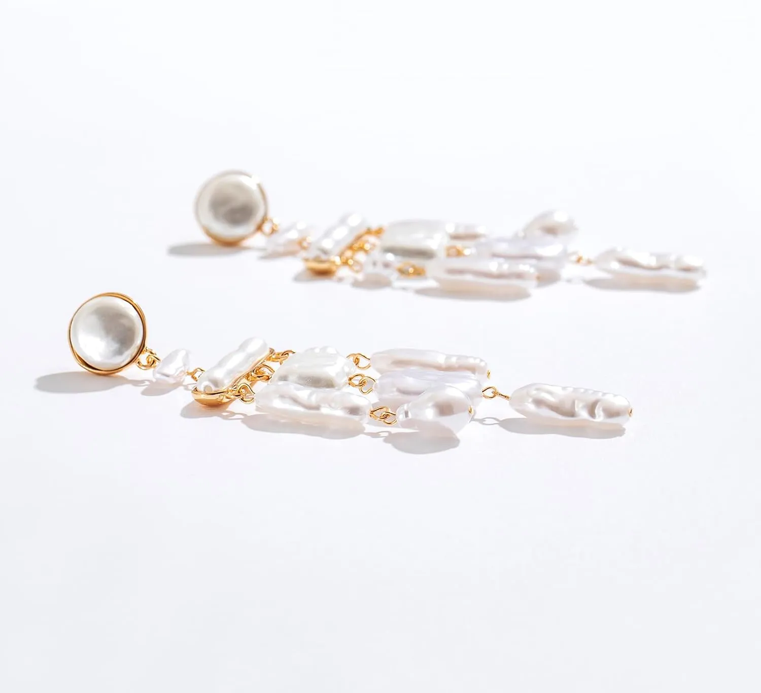 Statement Pearl Dangle Earrings,Gold and Large Pearl,Luxury Chandelier Organic Style Earrings