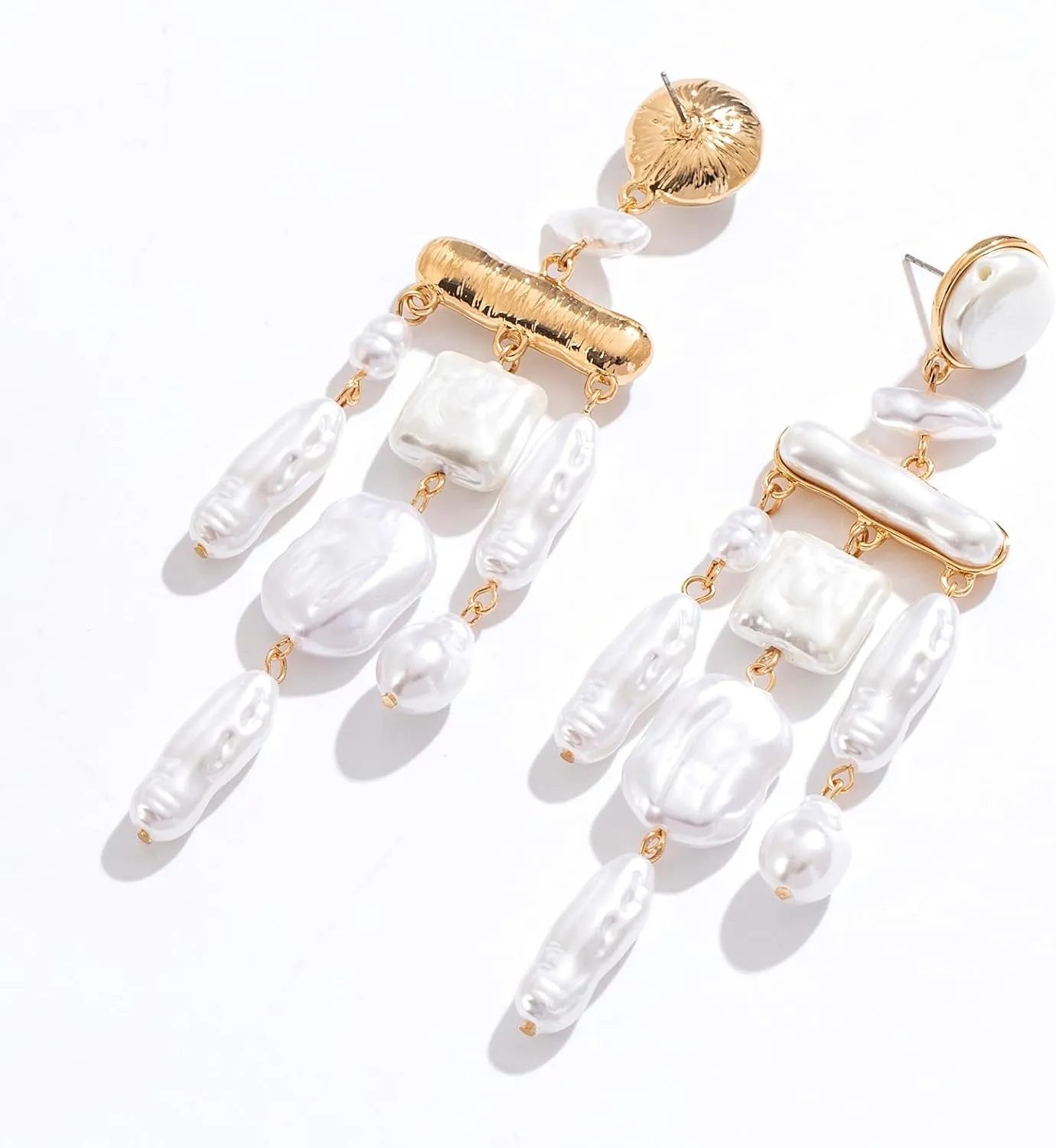 Statement Pearl Dangle Earrings,Gold and Large Pearl,Luxury Chandelier Organic Style Earrings