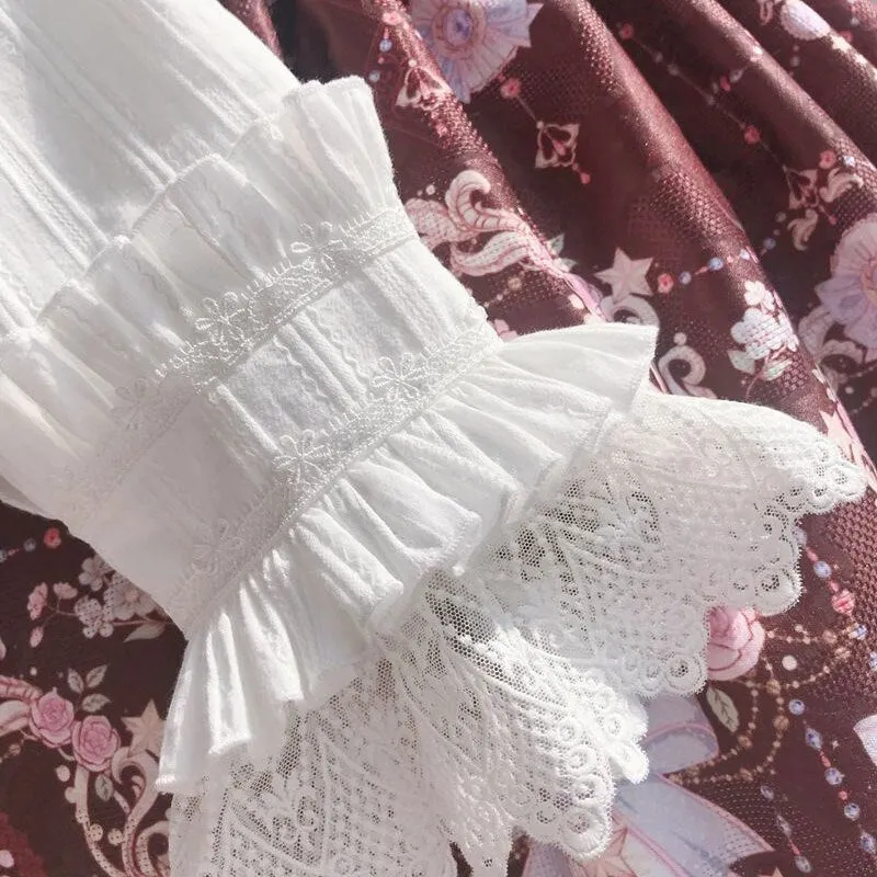 Sweet Ruffled Fleeced Women's Blouse Long Sleeve Button Down Cotton Lolita Shirt