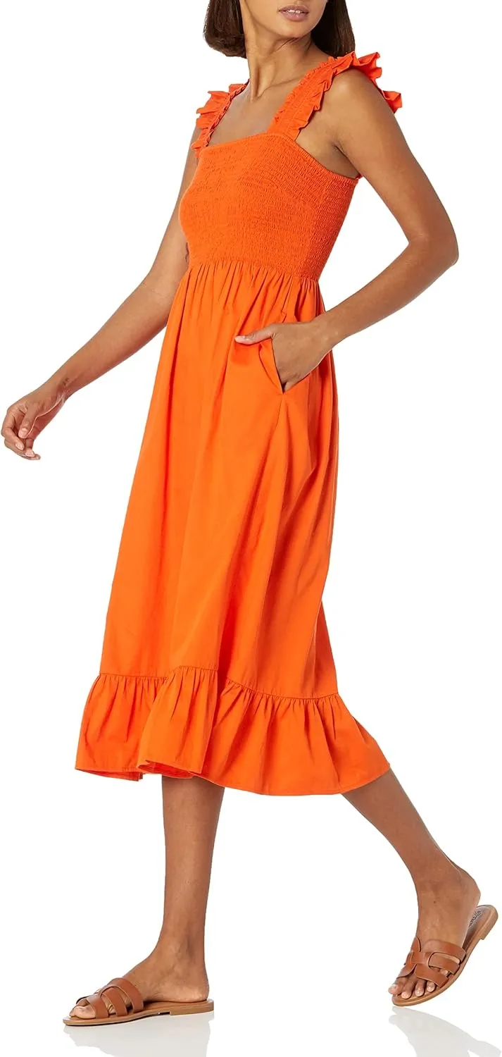 The Drop Women's Kimi Ruffled Shoulder Smocked Midi Dress