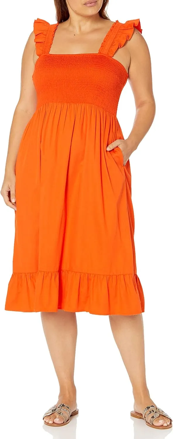 The Drop Women's Kimi Ruffled Shoulder Smocked Midi Dress