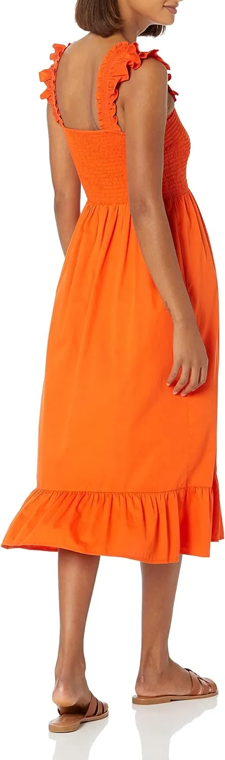 The Drop Women's Kimi Ruffled Shoulder Smocked Midi Dress