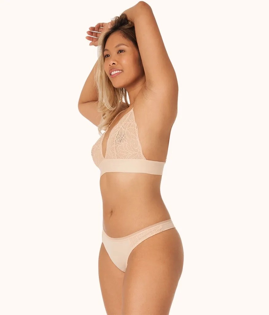 The Long-Lined Lace Bralette: Toasted Almond