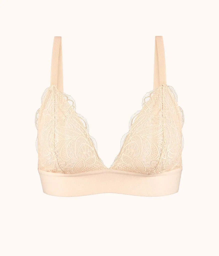 The Long-Lined Lace Bralette: Toasted Almond