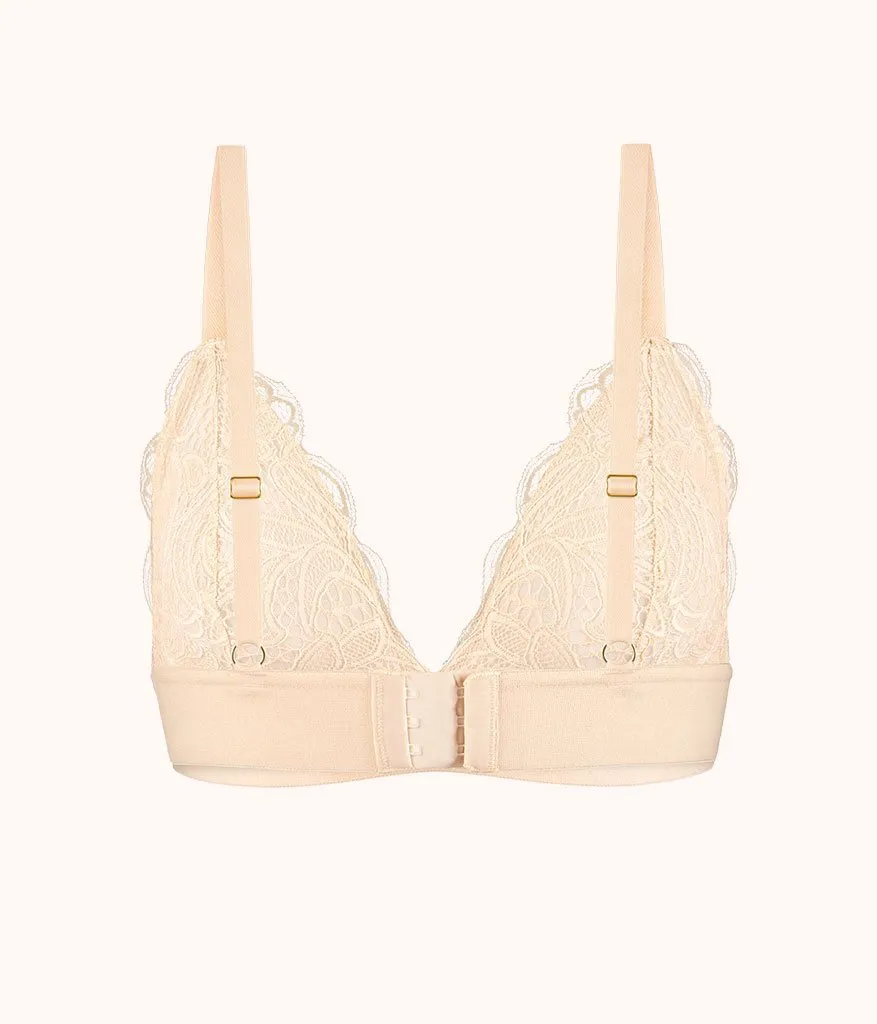 The Long-Lined Lace Bralette: Toasted Almond