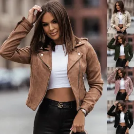 Toleet Y2K Street Style Women's Clothing Western Style Zipper Short Jacket Oblique Zipper Deerskin Velvet Jacket