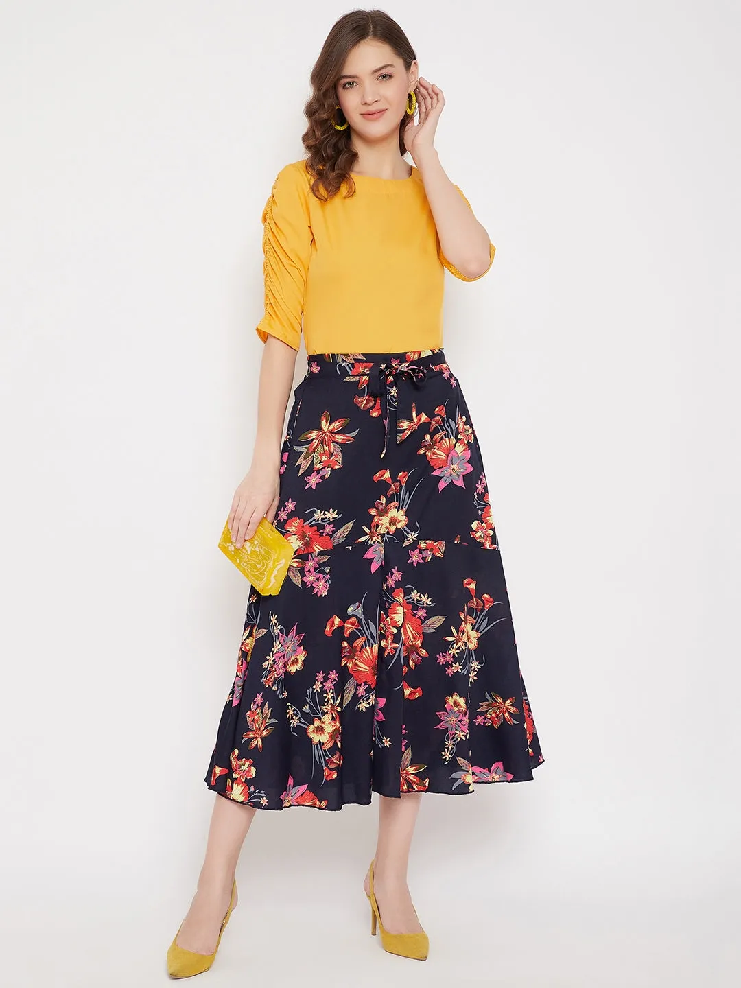 Top & Printed Skirt Set (Sku-21SP16)