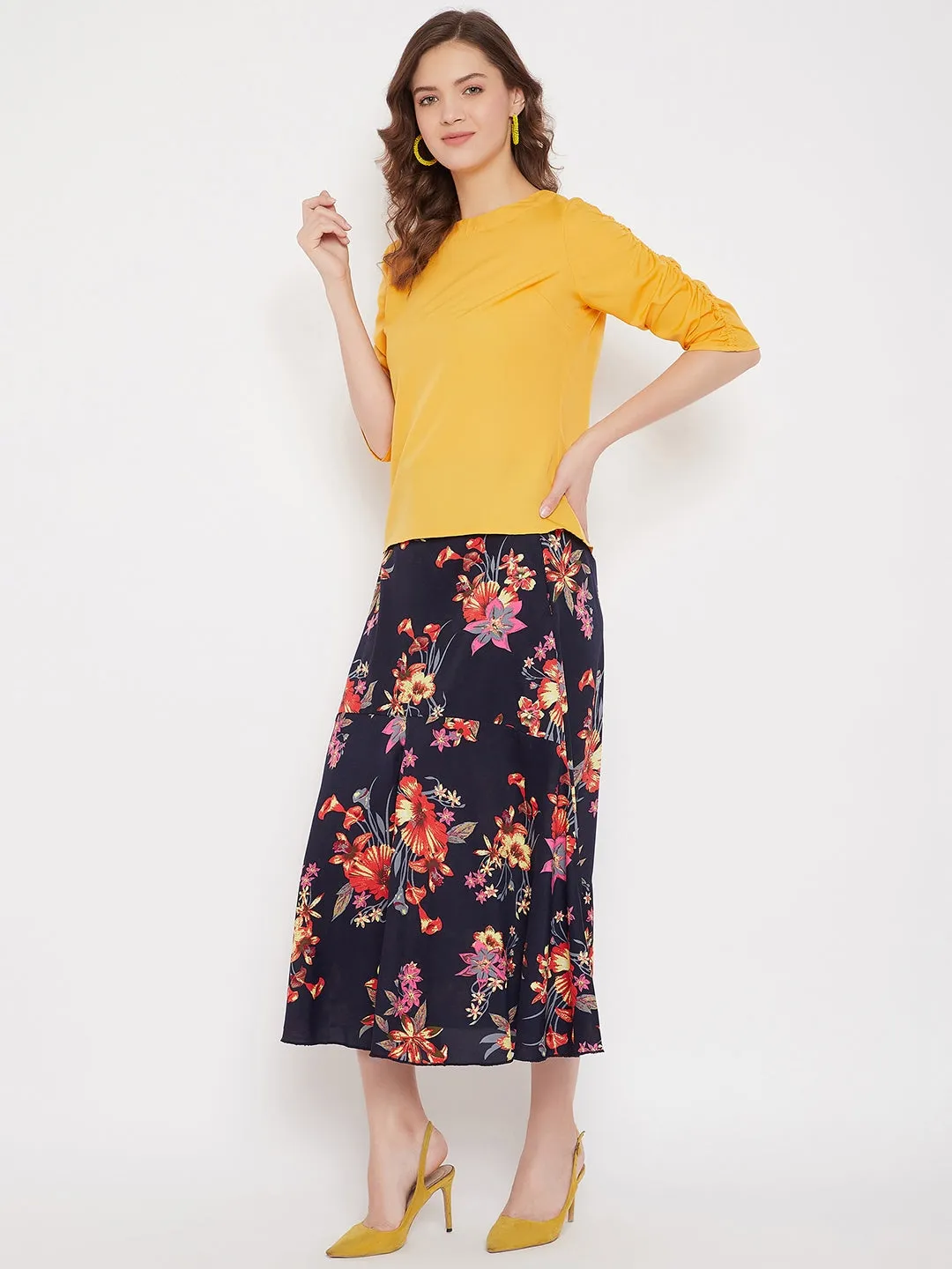 Top & Printed Skirt Set (Sku-21SP16)