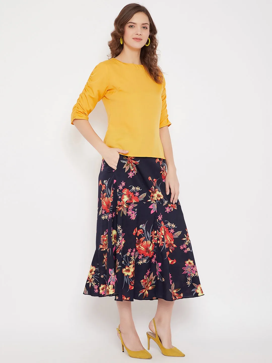 Top & Printed Skirt Set (Sku-21SP16)