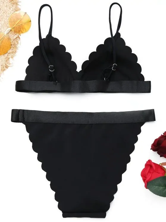 Trendy High Cut Scalloped Bikini Set