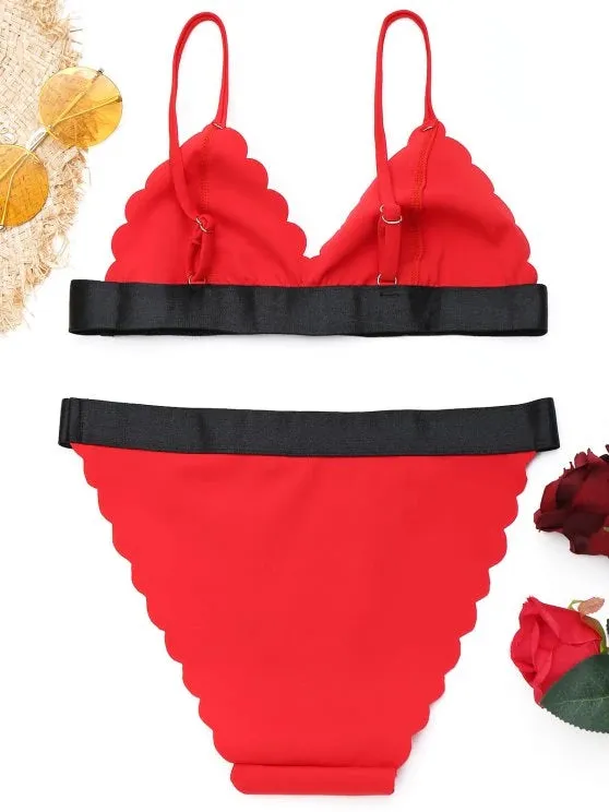 Trendy High Cut Scalloped Bikini Set