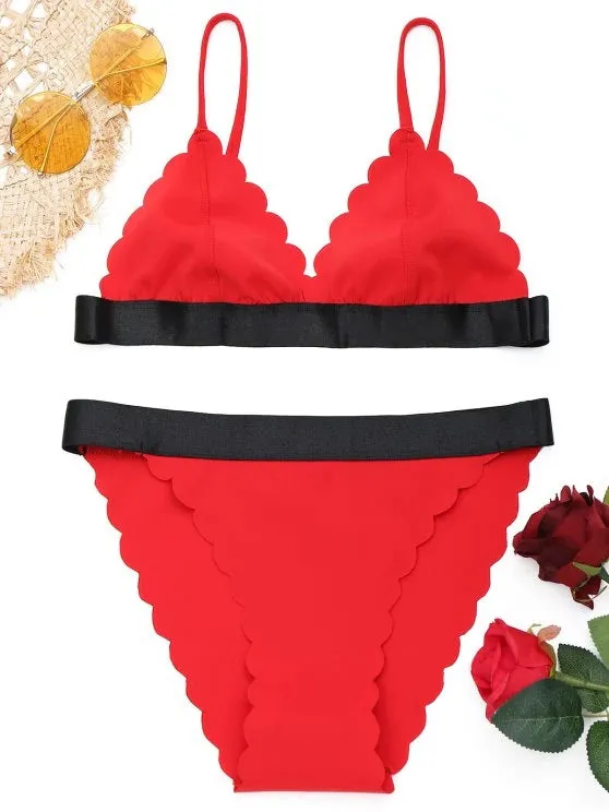 Trendy High Cut Scalloped Bikini Set