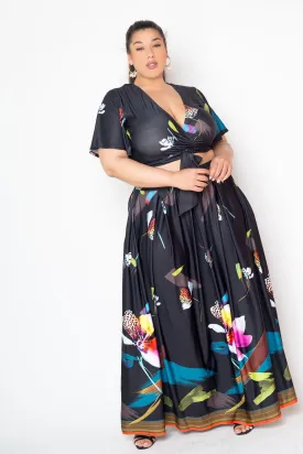 TROPICAL CROPPED TOP AND MAXI SKIRT SET