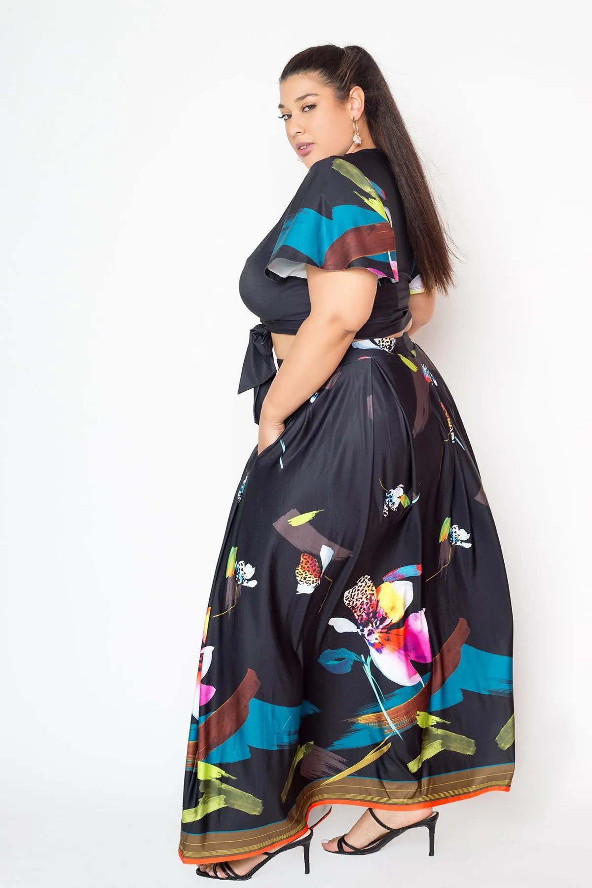 TROPICAL CROPPED TOP AND MAXI SKIRT SET
