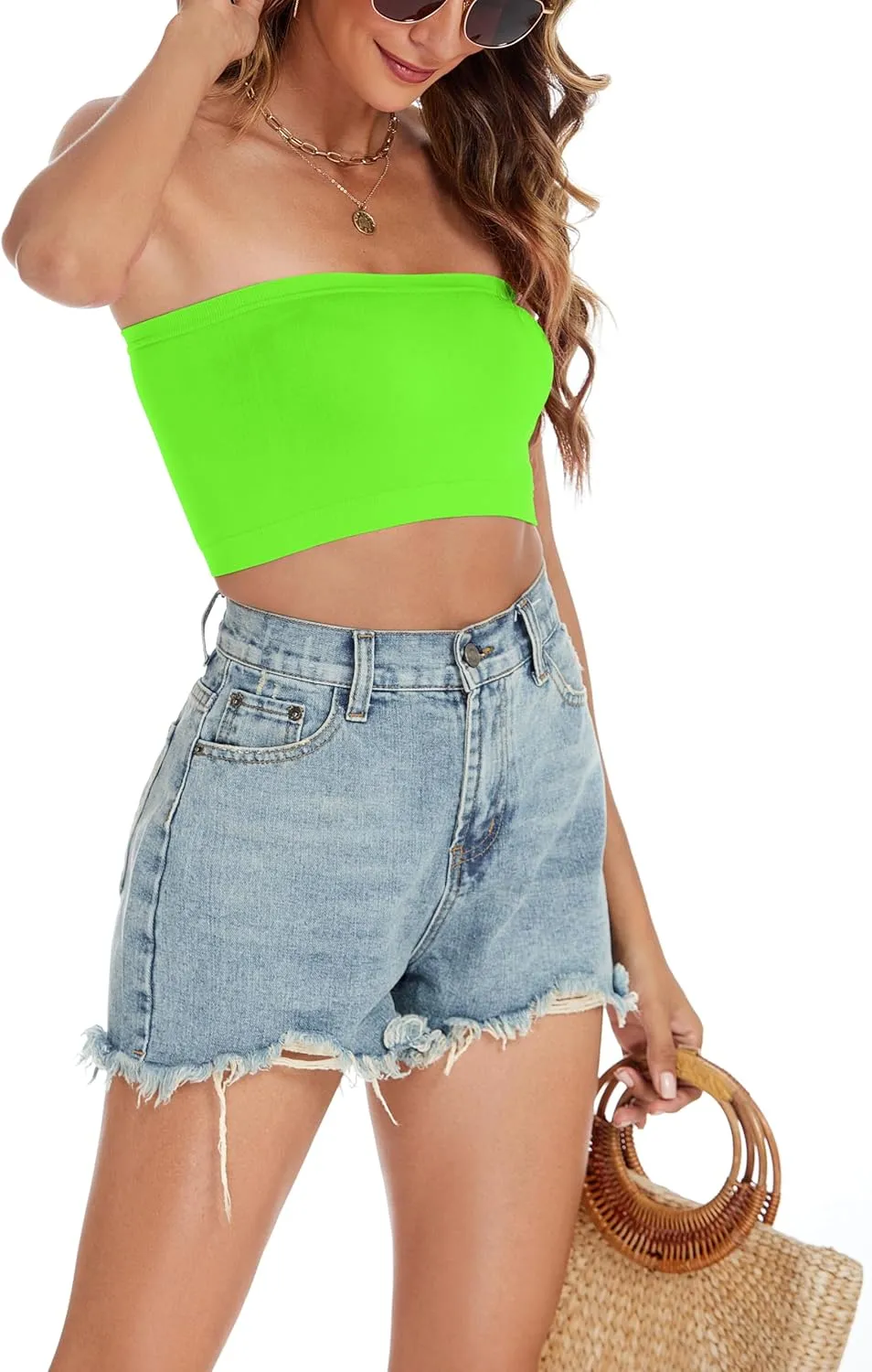 Tube Tops for Women Summer Crop Top Basic Casual Bandeau Going Out Strapless Short Shirt