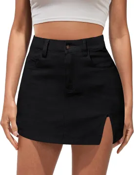 Vetinee Jean Skorts for Woman High Waisted Trendy Slit Stretchy Denim Skirt with Shorts Y2K Casual Summer Skorts Skirts