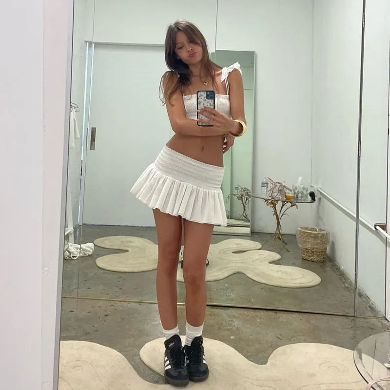 White Ruched Bandeau Top Graceful And Mini Skirt Set