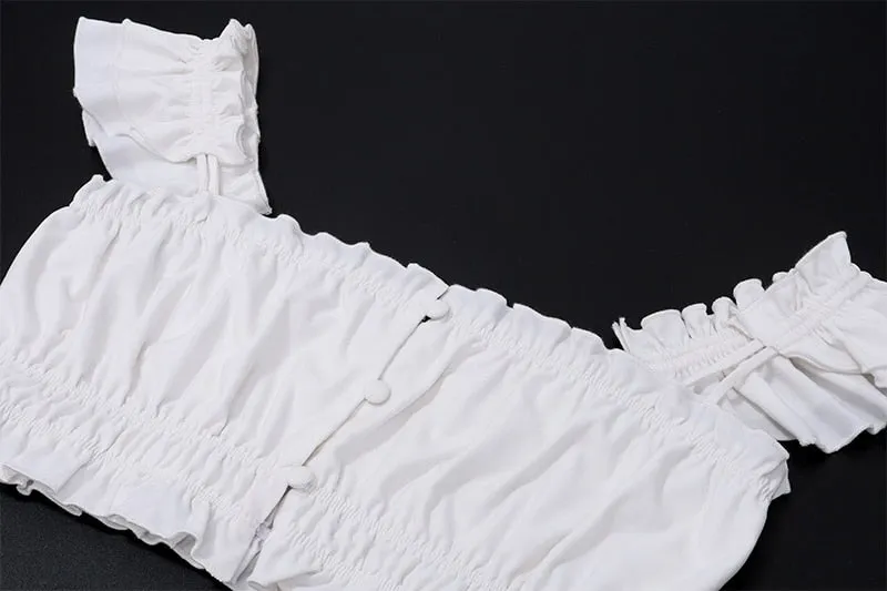 White Ruched Bandeau Top Graceful And Mini Skirt Set